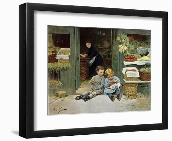 Children Have Afternoon Snack at Grocery Store-Victor Gabriel Gilbert-Framed Art Print