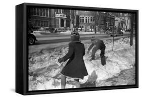 Children Having a Snowball Fight Photograph - Chillicothe, OH-Lantern Press-Framed Stretched Canvas