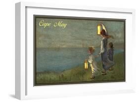 Children Holding Lanterns, Cape May, New Jersey-null-Framed Art Print