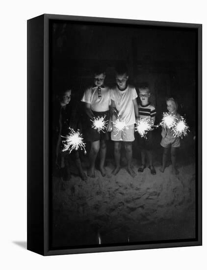 Children Holding Sparklers on a Beach-Lisa Larsen-Framed Stretched Canvas