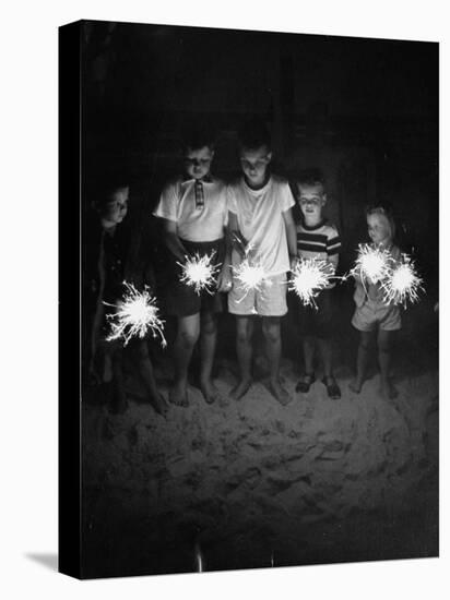 Children Holding Sparklers on a Beach-Lisa Larsen-Stretched Canvas