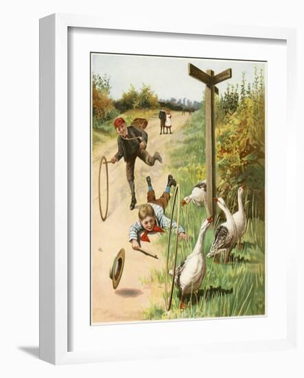 Children, Hoops, C19th-null-Framed Art Print