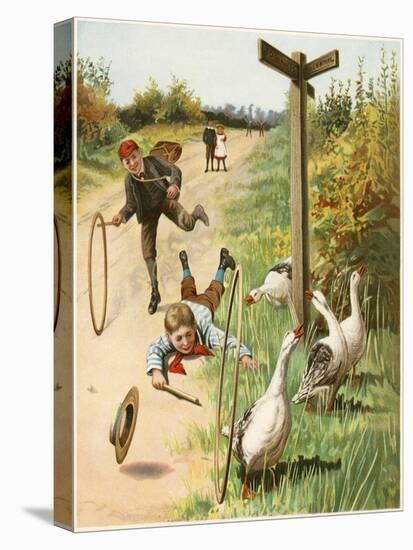 Children, Hoops, C19th-null-Stretched Canvas