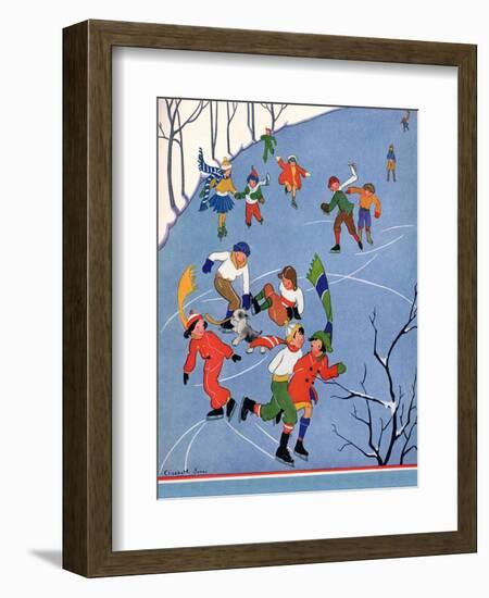 Children Ice Skating, 1935-Elizabeth Jones-Framed Giclee Print