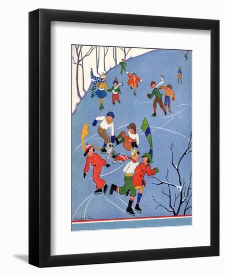 Children Ice Skating, 1935-Elizabeth Jones-Framed Giclee Print