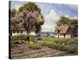 Children in a Farmyard-Peder Mork Monsted-Stretched Canvas