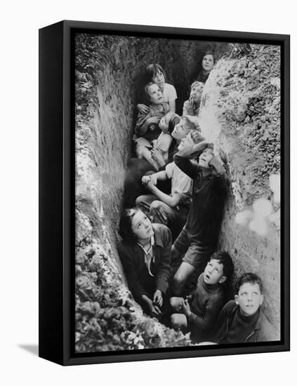 Children in an English Bomb Shelter During the German Bombing of British Cities in 1940-41-null-Framed Stretched Canvas