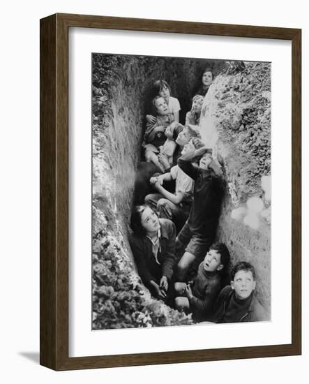 Children in an English Bomb Shelter During the German Bombing of British Cities in 1940-41-null-Framed Art Print