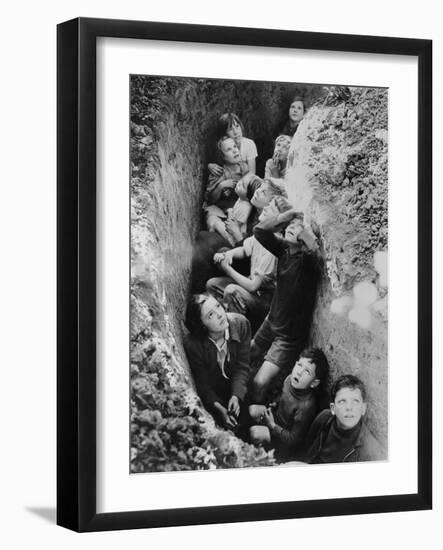 Children in an English Bomb Shelter During the German Bombing of British Cities in 1940-41-null-Framed Art Print