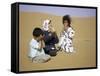 Children in Desert, Morocco-Michael Brown-Framed Stretched Canvas