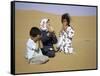 Children in Desert, Morocco-Michael Brown-Framed Stretched Canvas