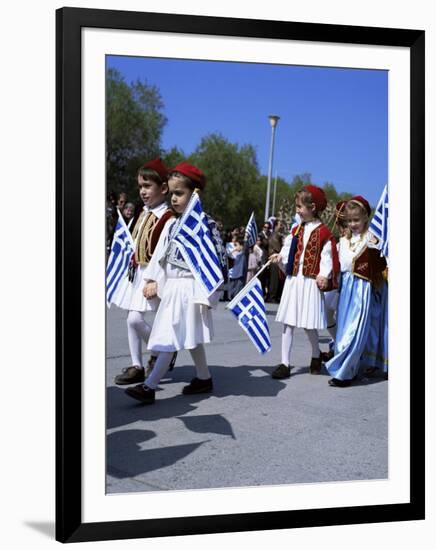 Children in National Dress Carrying Flags, Independence Day Celebrations, Greece-Tony Gervis-Framed Photographic Print