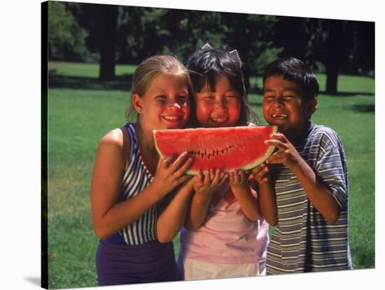 Children in Park Eating Watermelon-Mark Gibson-Stretched Canvas