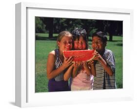 Children in Park Eating Watermelon-Mark Gibson-Framed Premium Photographic Print