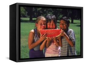 Children in Park Eating Watermelon-Mark Gibson-Framed Stretched Canvas