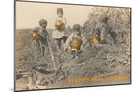 Children in Pumpkin Patch-null-Mounted Art Print