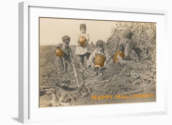 Children in Pumpkin Patch-null-Framed Art Print