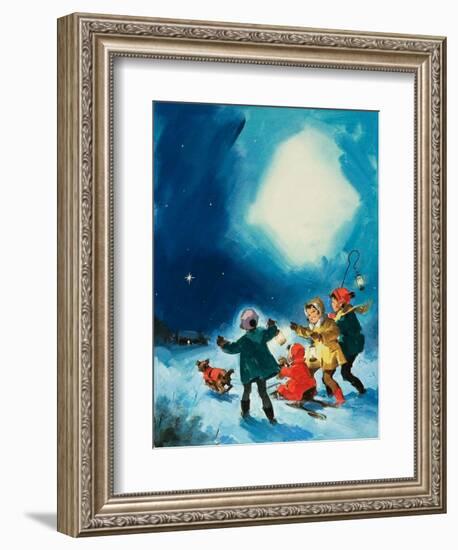 Children in the Snow-null-Framed Giclee Print