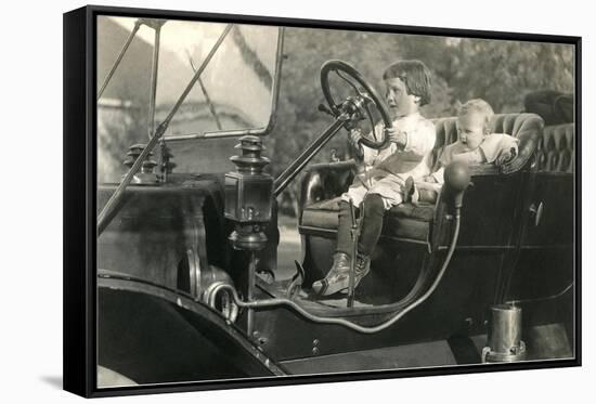 Children in Vintage Car-null-Framed Stretched Canvas