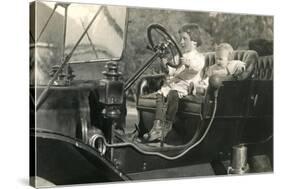 Children in Vintage Car-null-Stretched Canvas