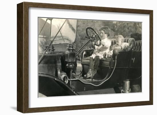 Children in Vintage Car-null-Framed Art Print