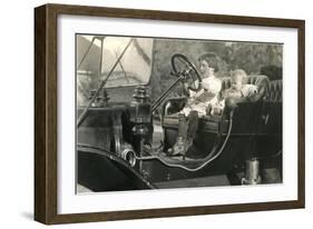Children in Vintage Car-null-Framed Art Print