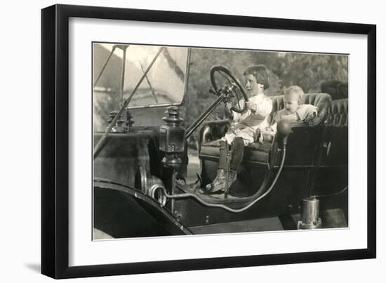 Children in Vintage Car-null-Framed Art Print