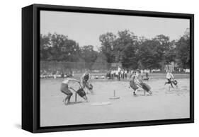 Children In Wheel Barrow Race-null-Framed Stretched Canvas