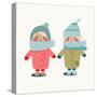 Children in Winter Cloth. Winter Kids Outfit Childish Illustration. Raster Variant.-Popmarleo-Stretched Canvas
