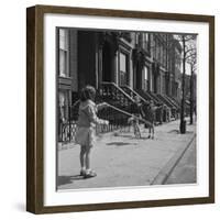 Children Jump Roping on Sidewalk Next to Brooklyn Brownstones, NY, 1949-Ralph Morse-Framed Photographic Print