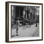 Children Jump Roping on Sidewalk Next to Brooklyn Brownstones, NY, 1949-Ralph Morse-Framed Photographic Print