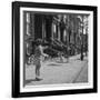 Children Jump Roping on Sidewalk Next to Brooklyn Brownstones, NY, 1949-Ralph Morse-Framed Photographic Print