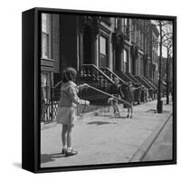Children Jump Roping on Sidewalk Next to Brooklyn Brownstones, NY, 1949-Ralph Morse-Framed Stretched Canvas