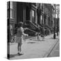 Children Jump Roping on Sidewalk Next to Brooklyn Brownstones, NY, 1949-Ralph Morse-Stretched Canvas