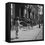 Children Jump Roping on Sidewalk Next to Brooklyn Brownstones, NY, 1949-Ralph Morse-Framed Stretched Canvas