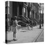 Children Jump Roping on Sidewalk Next to Brooklyn Brownstones, NY, 1949-Ralph Morse-Stretched Canvas