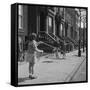 Children Jump Roping on Sidewalk Next to Brooklyn Brownstones, NY, 1949-Ralph Morse-Framed Stretched Canvas