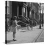 Children Jump Roping on Sidewalk Next to Brooklyn Brownstones, NY, 1949-Ralph Morse-Stretched Canvas