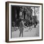 Children Jump Roping on Sidewalk Next to Brooklyn Brownstones, NY, 1949-Ralph Morse-Framed Photographic Print