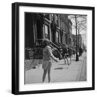 Children Jump Roping on Sidewalk Next to Brooklyn Brownstones, NY, 1949-Ralph Morse-Framed Photographic Print