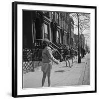 Children Jump Roping on Sidewalk Next to Brooklyn Brownstones, NY, 1949-Ralph Morse-Framed Photographic Print