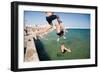 Children Jumping into the Sea from Stone Jetty-Felipe Rodriguez-Framed Photographic Print