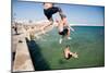 Children Jumping into the Sea from Stone Jetty-Felipe Rodriguez-Mounted Photographic Print