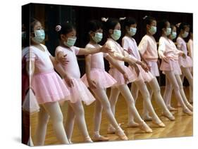 Children Learning Ballet Lessons Wear Masks-null-Stretched Canvas