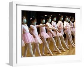 Children Learning Ballet Lessons Wear Masks-null-Framed Photographic Print
