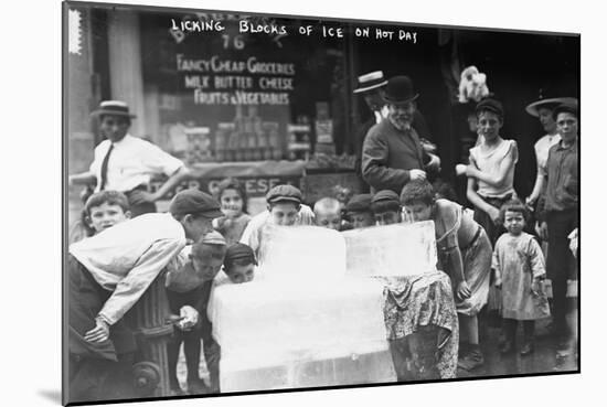 Children Licking Blocks of Ice on Hot Day Photograph-Lantern Press-Mounted Art Print