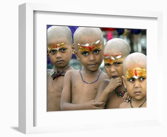 Children Look on after a Mundan or Head Tonsured Ceremony-null-Framed Photographic Print