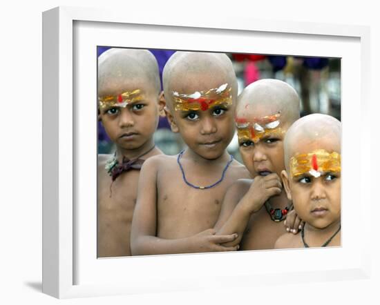 Children Look on after a Mundan or Head Tonsured Ceremony-null-Framed Photographic Print