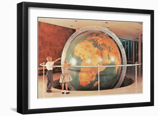 Children Looking at Giant Globe-null-Framed Art Print