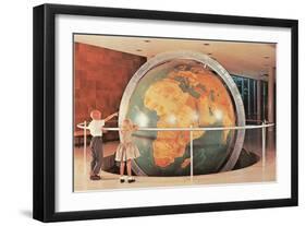 Children Looking at Giant Globe-null-Framed Art Print